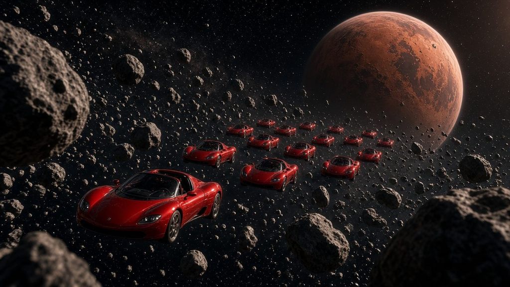 Roadster fleet through an asteroid field