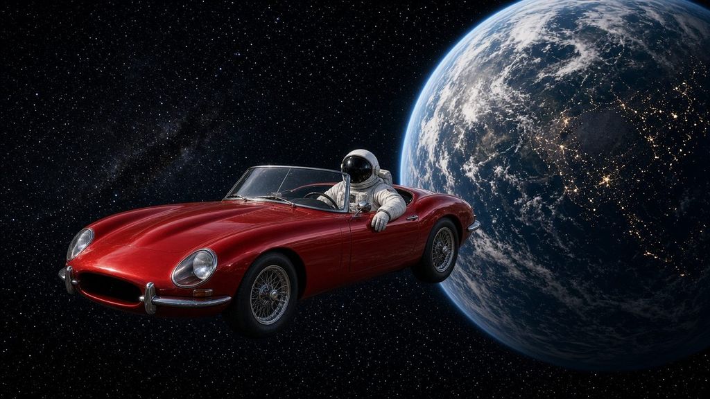 Roadster in orbit over Earth