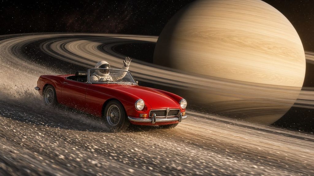Roadster near Saturn's rings